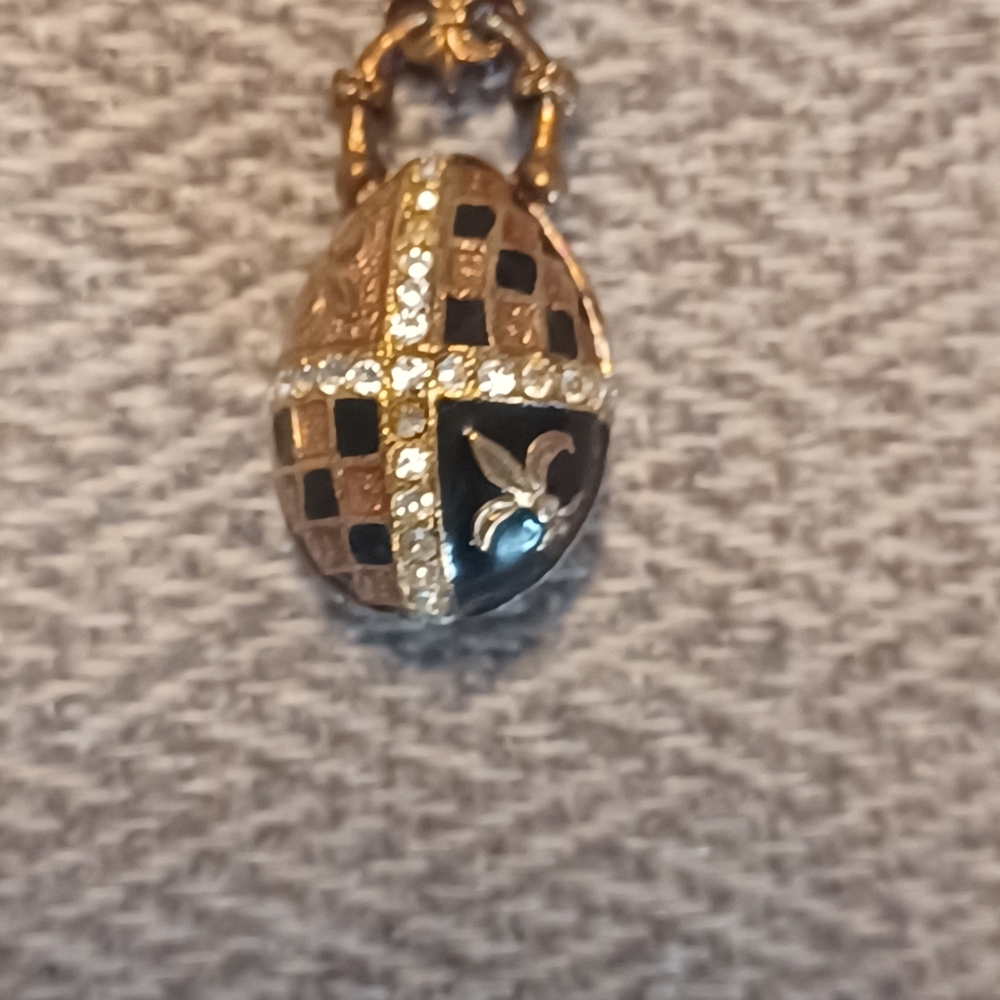 Vintage Russian, Silver, Cliosnne, Rhinestone Egg Pendant.